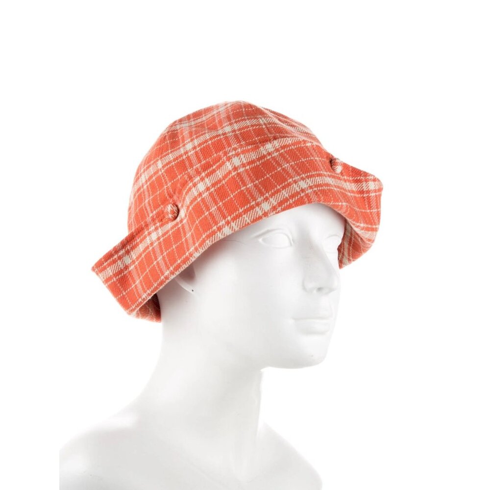 AUTHENTIC NWT $650 GUCCI PLAID CLOCHE ORANGE & CREAM HAT SIZE L / 59